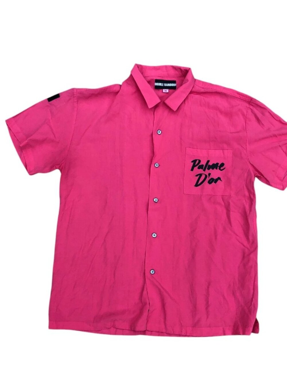 DOUBLE RAINBOUU Rayon Button Down Shirt Men's XS Pink Short Sleeve Palome D'or